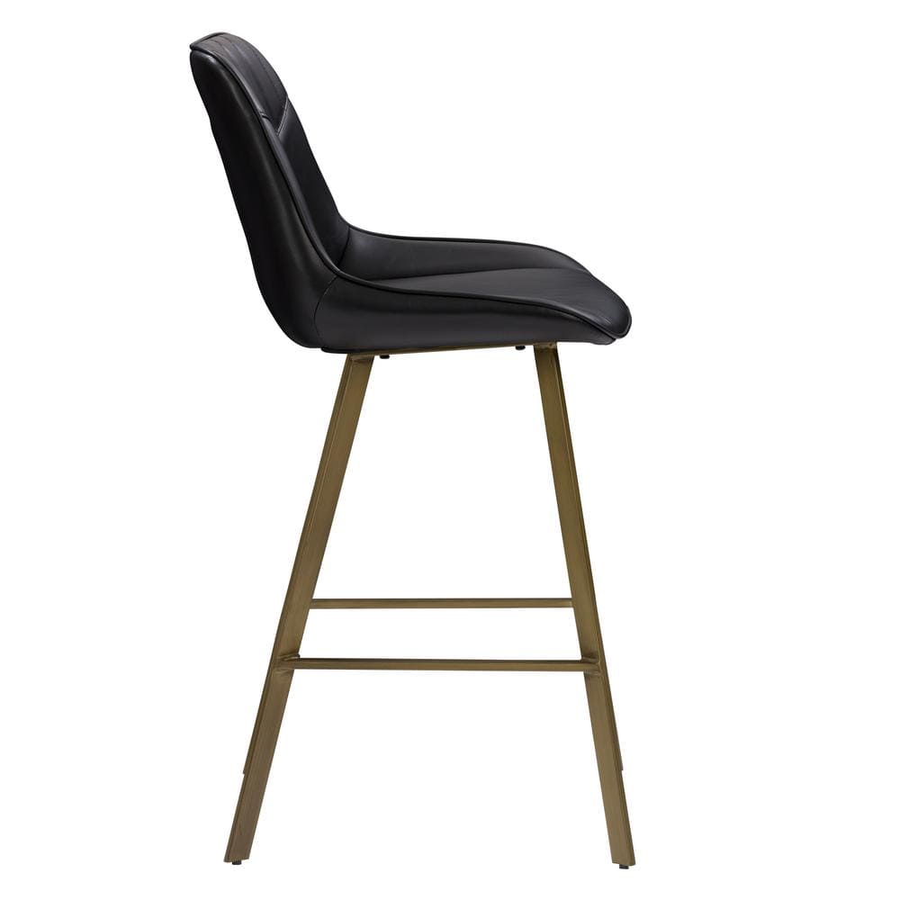 Blakeley Black Faux Leather & Metal 34" Modern Farmhouse Barstools - Set of 2
