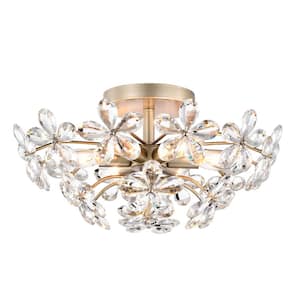 Teresa 17.7 in. 6-Light Brushed Silver-ish Champagne Flower Crystal Flush Mount with No Bulbs Included
