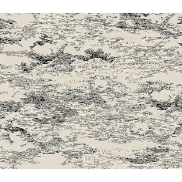 NextWall Beige  and  Black Clouds Vinyl Peel and Stick Wallpaper Roll 30.75 sq. ft.