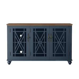 Vintage Navy MDF 55 in. Storage Buffet Sideboard with Floral Design Doors