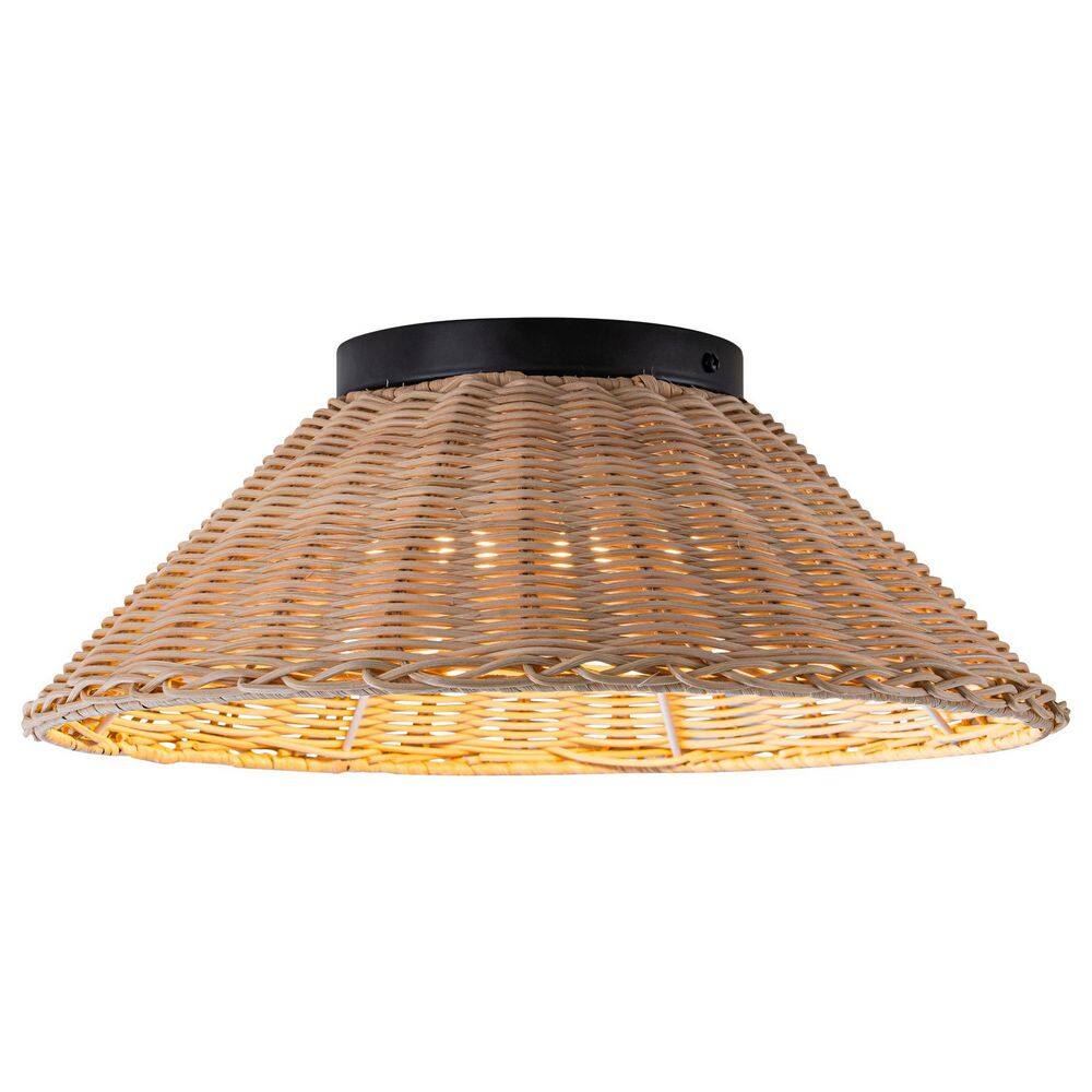 13.4 in. 16 Watt Hand-Woven Ratten Beige Integrated LED Flush Mount Light with Cone Shade price history on PriceWatchPro