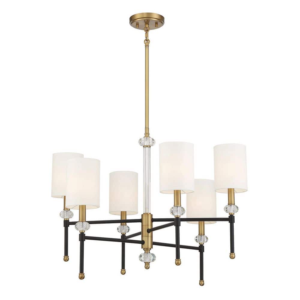 Matte Black and Brass Crystal 6-Light Chandelier