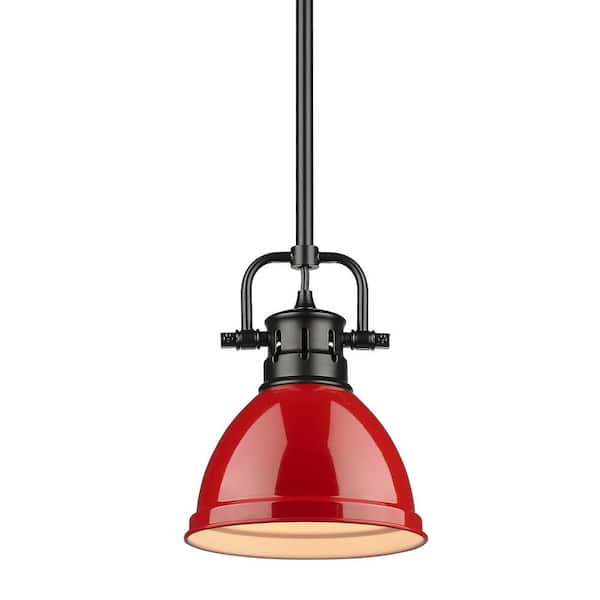 Golden Lighting Duncan 1-Light Black Mini-Pendant and Rod with Red Shade