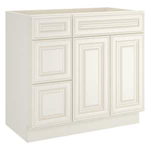 36 in. W x 21 in. D x 34.5 in. H Plywood Ready to Assemble Bath Vanity Cabinet Without Top 3-Drawers in Cameo White