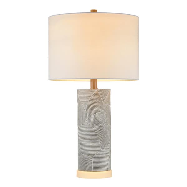 KAWOTI 23.25 in. Grey with Distressed White Resin Table Lamp with Main Light Bulb and LED Night Light