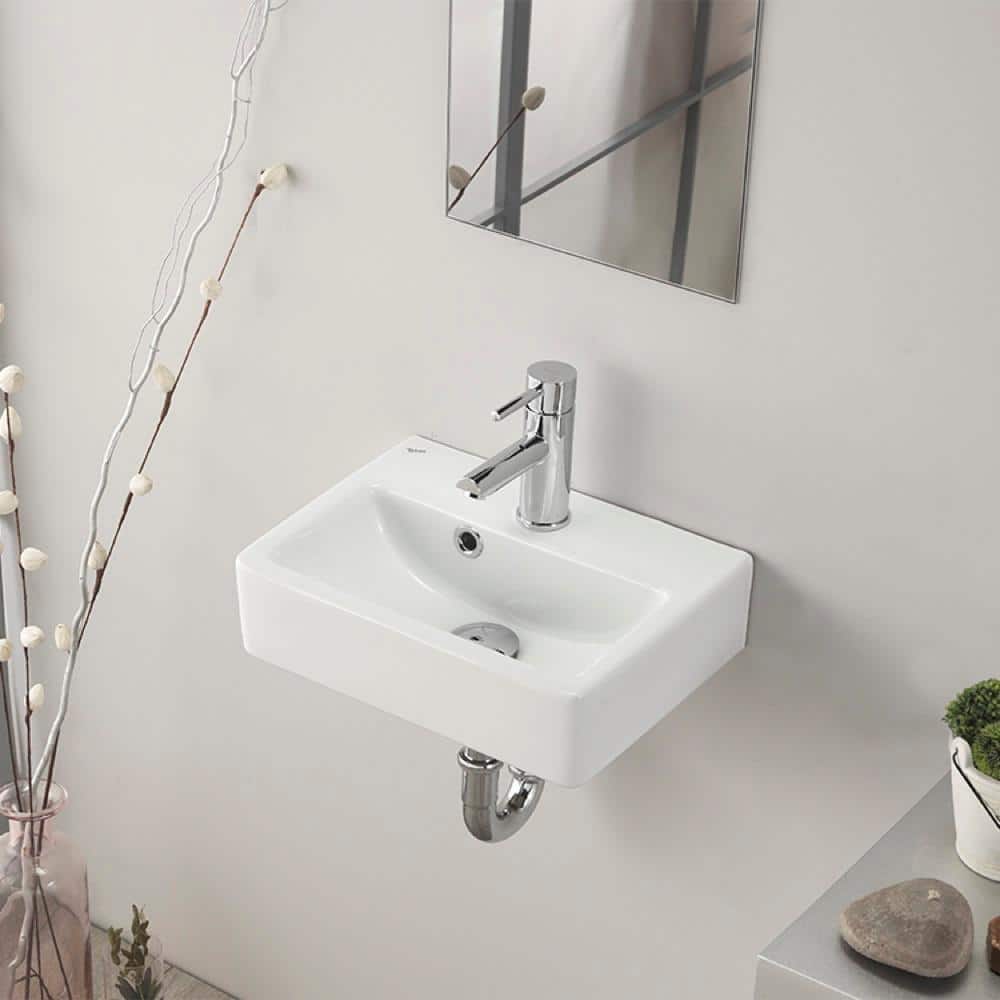 Mini Glossy White Ceramic Rectangular Wall-Mount Bathroom Sink