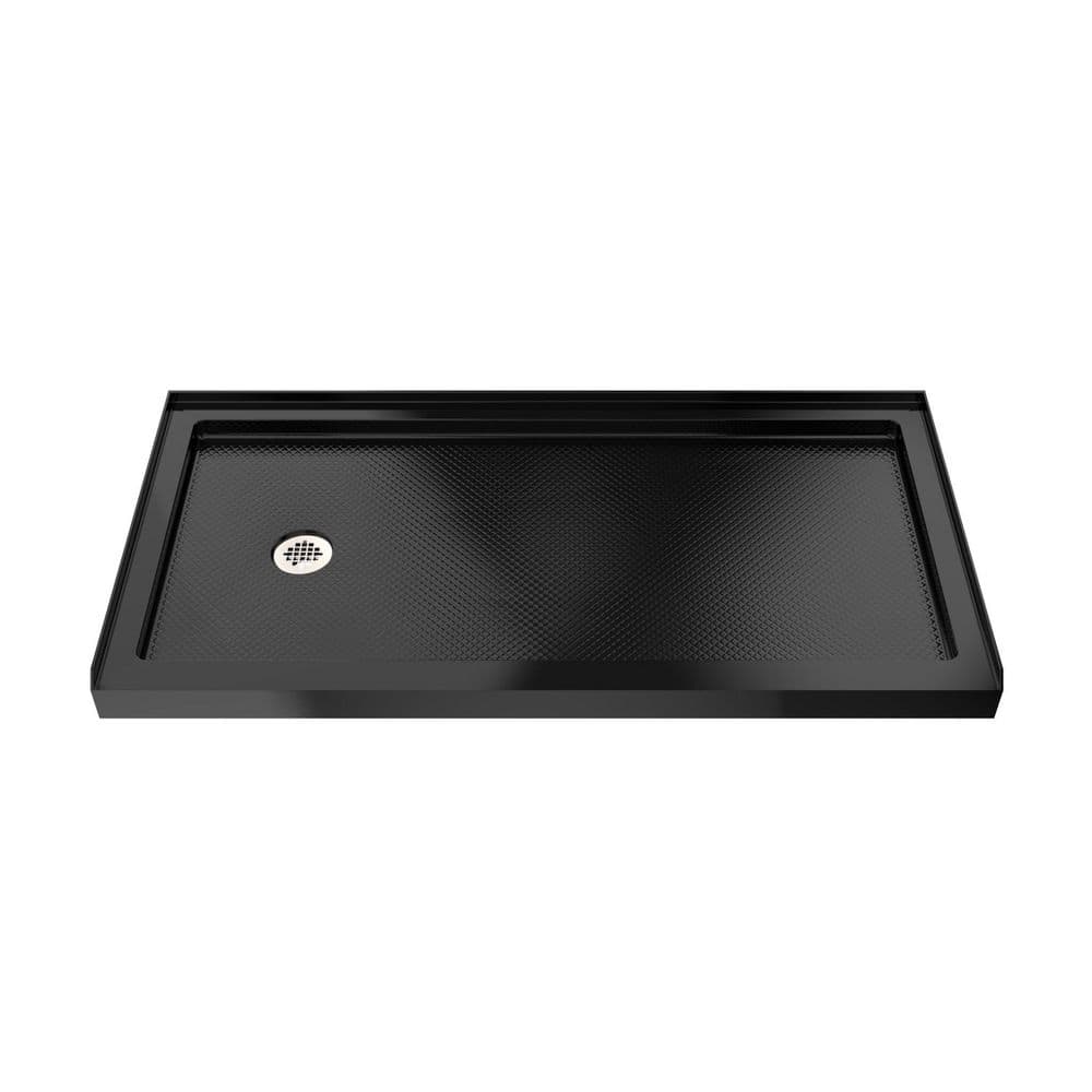 SlimLine 60 in. L x 34 in. W Alcove Rectangular Black Shower Pan Base with 2 in. Round Left Drain in Polished Nickel price history on PriceWatchPro