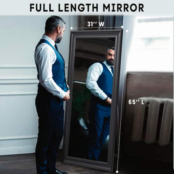 23.6 in. W x 65 in. H Rectangle Framed Black LED Full Length Mirror with Lights Large Floor Mirror Stand Up Dress Mirror