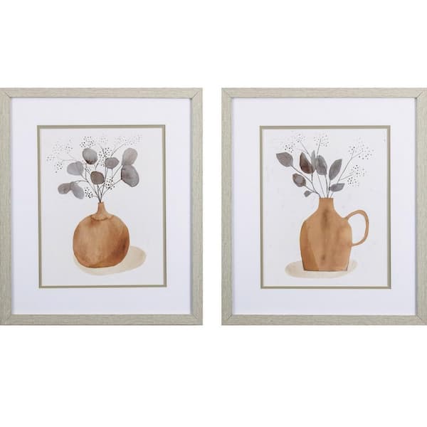 HomeRoots Victoria Plants in a Jug by Unknown Wooden Wall Art (Set of 2)