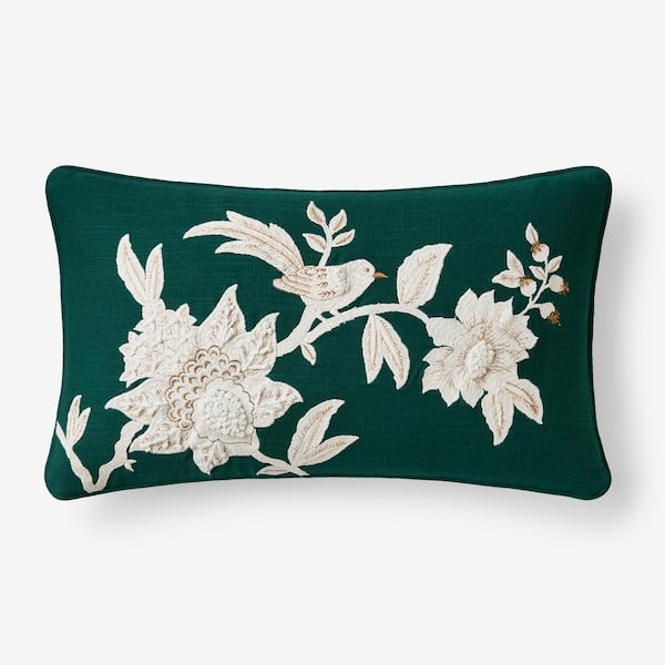 The Company Store Legends Luxury Holiday Bird Green Lumbar Throw Pillow Cover