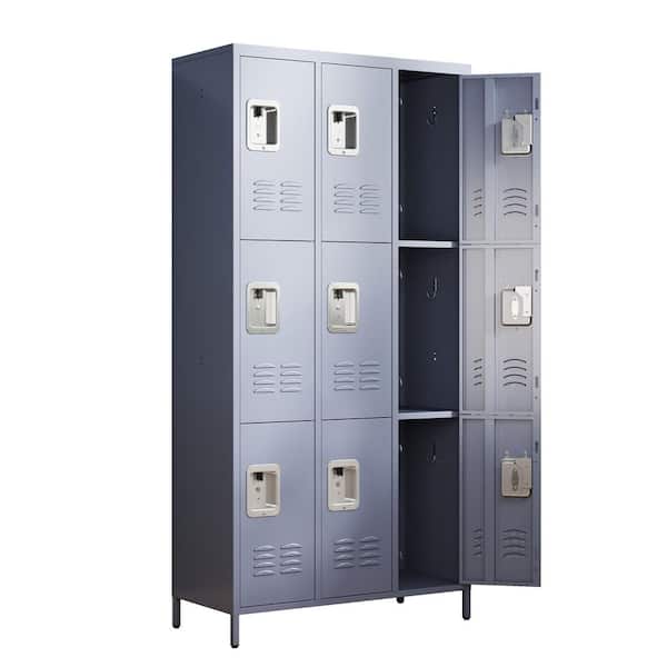cadeninc 72 in. H 3-Tier Metal Lockers in Gray with 9-Door and Lock for Home Gym Office School Garage