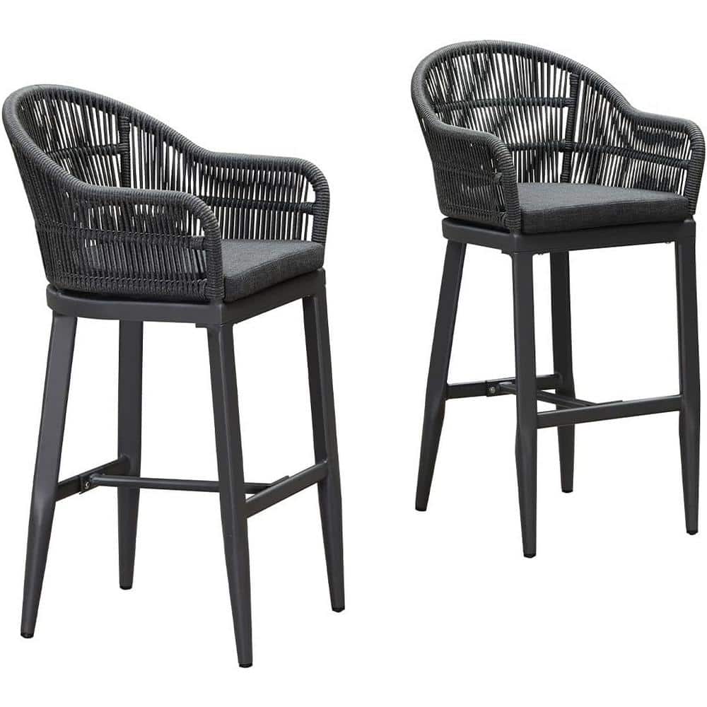 Gray Aluminum Bar Height Armchairs with Cushions