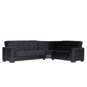 Basics Pro Collection 3-Piece 108.7 in. Microfiber Convertible Sofa Bed Sectional 6-Seater With Storage, Black/Black