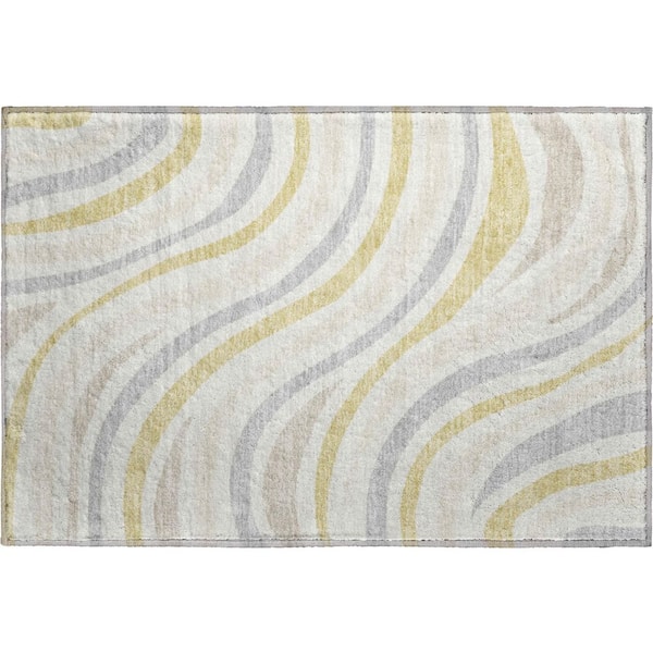 Mayfield Premium Machine Washable Abstract AMF2490 Ivory 2 ft. x 3 ft. Accent Rug