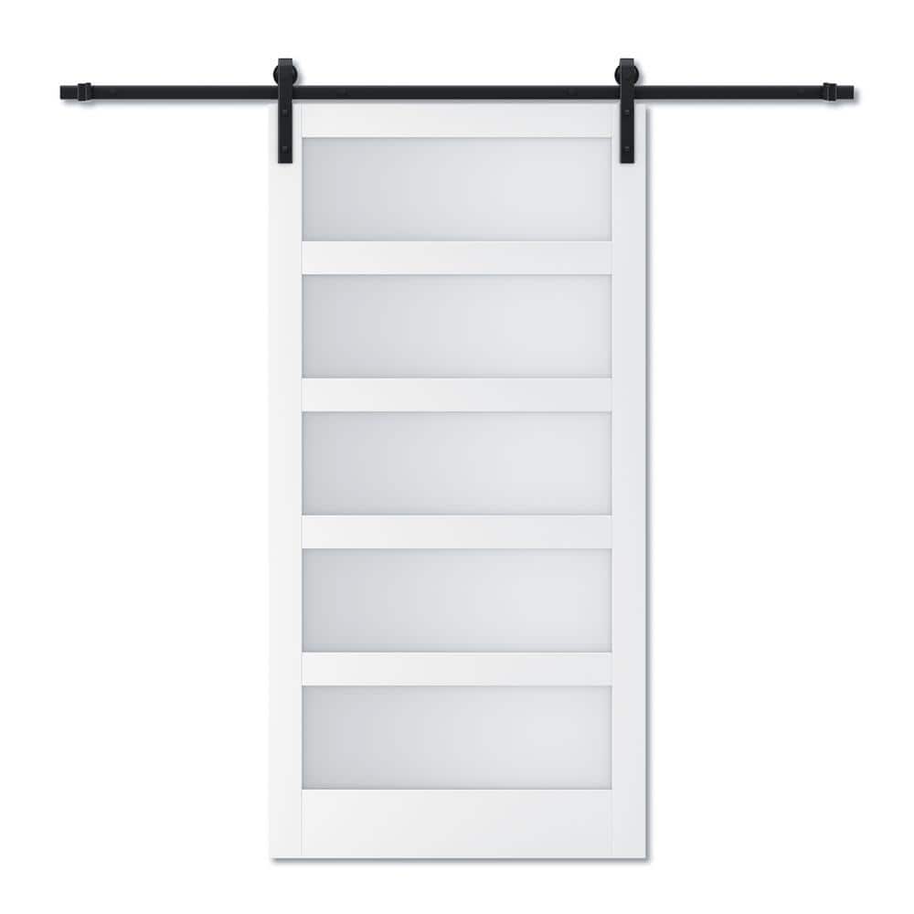 48 in. x 84 in. 5-Equal Lites with Frosted Glass White Sliding Barn Door with Soft Close and Hardware Kit price history on PriceWatchPro
