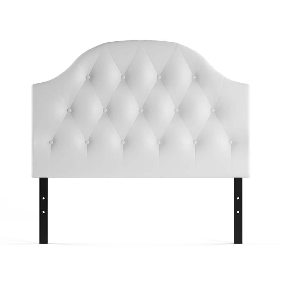 Queen White Faux Leather Tufted Scalloped Headboard