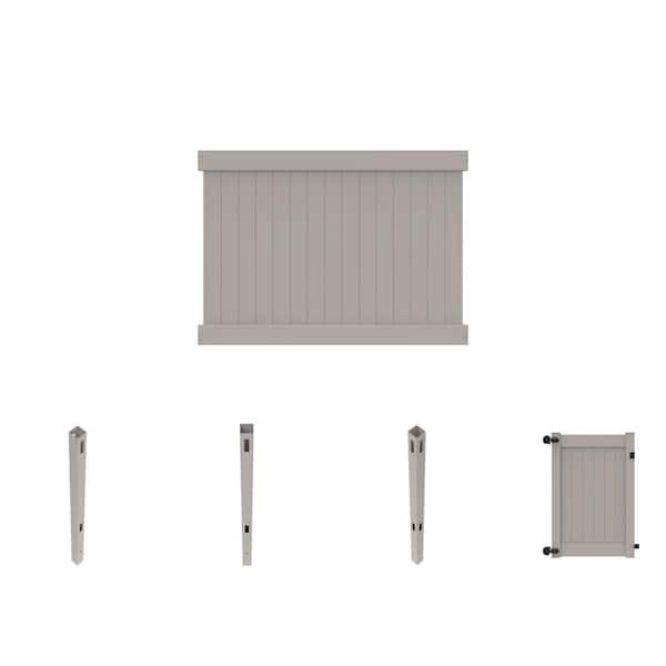 Linden 6 ft. H x 8 ft. W Gray Privacy Vinyl Fence Panel with 4 ft. Gate and Posts
