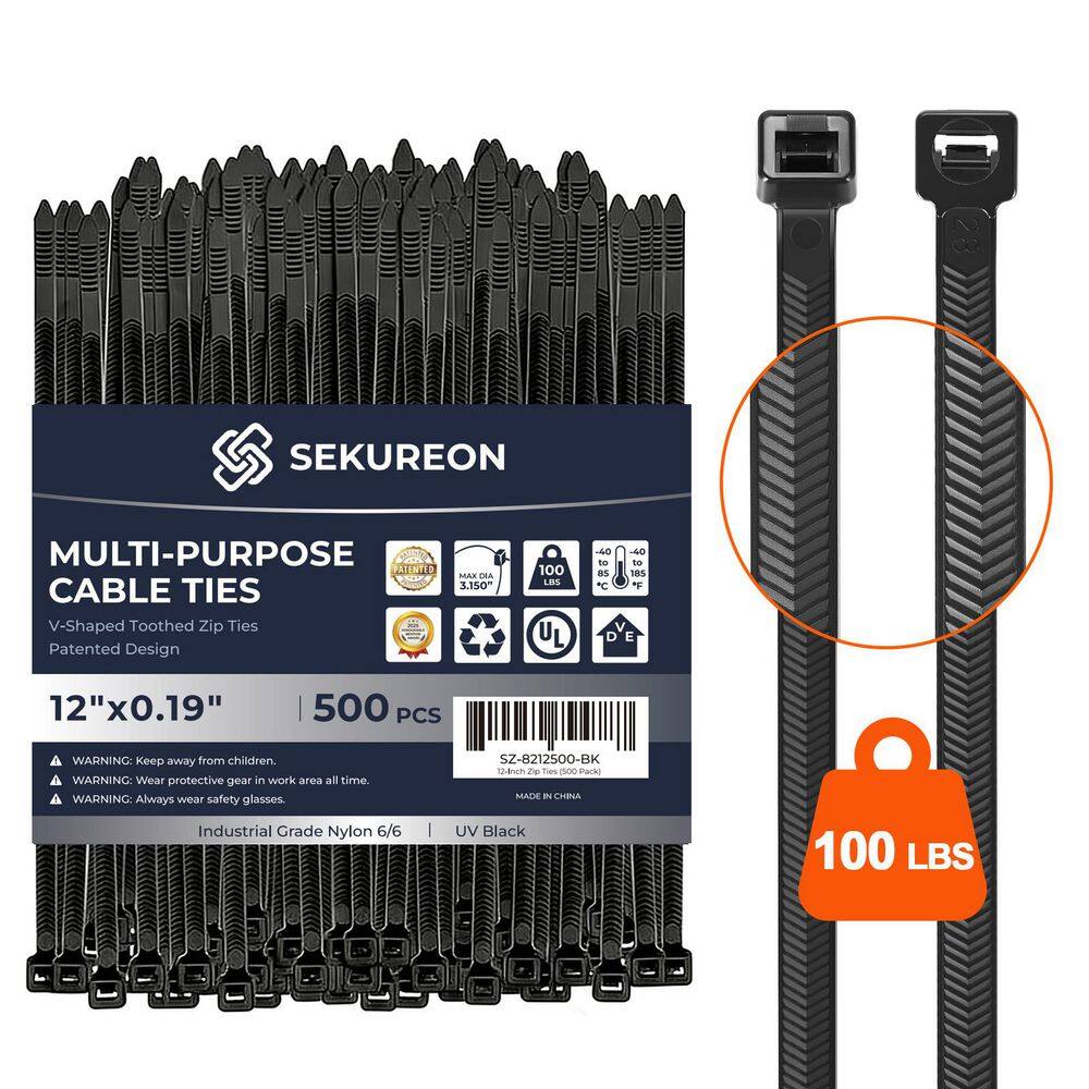 12 in. Zip Ties Double Sided Toothed 100 LBS Tensile Strength Heavy Duty Cable Wire Ties Nylon Tie Wraps Black 500 Pack price history on PriceWatchPro