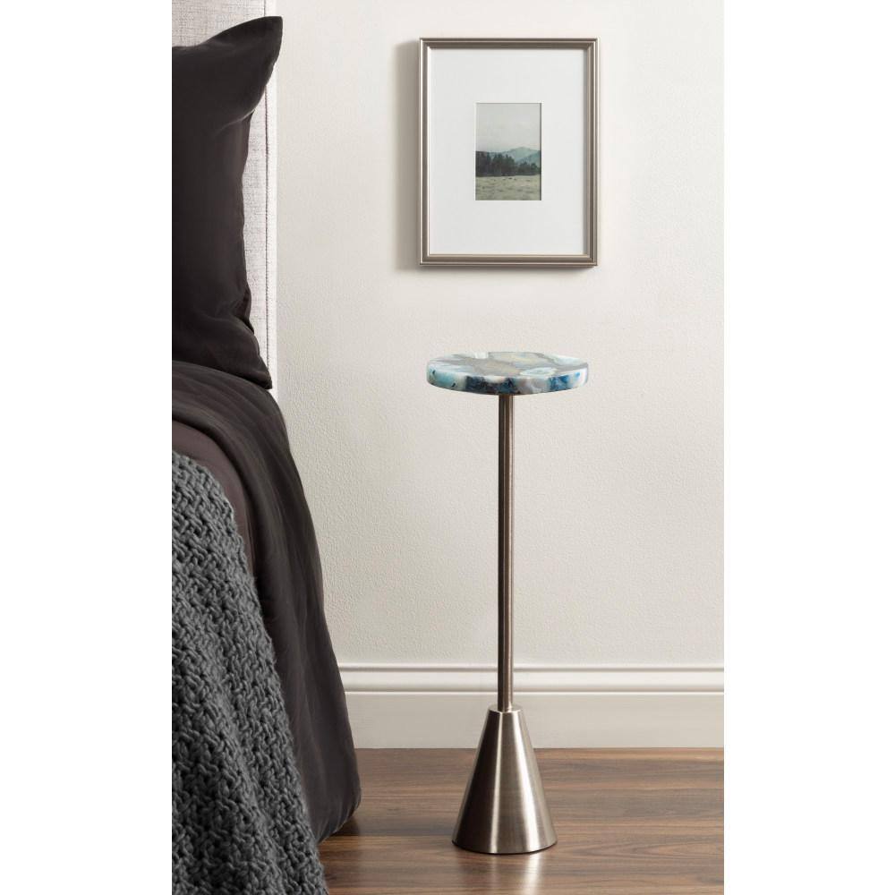 Sitara Blue Agate and Silver Round Drink Table