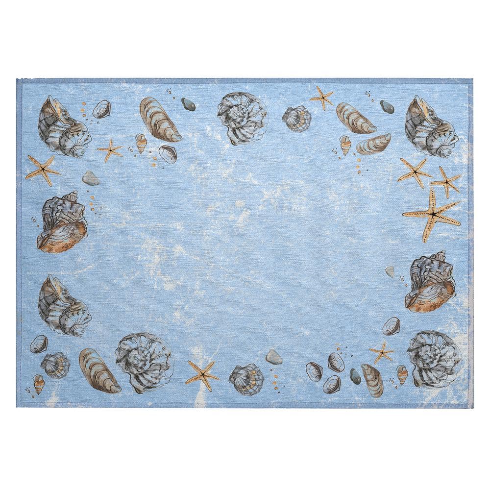 Surfside 1 ft. 8 in. x 2 ft. 6 in. Blue Geometric Indoor/Outdoor Area Rug