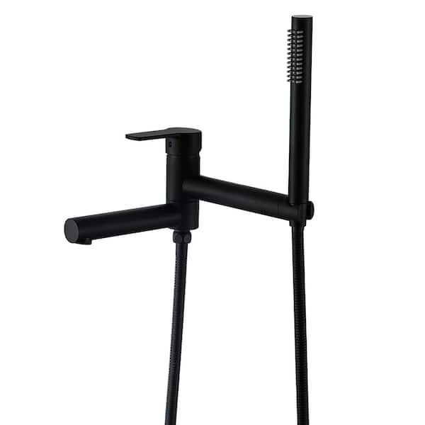 Single-Handle Freestanding Tub Faucet Wall Mount Roman Tub Faucet with Hand Shower in. Matte Black