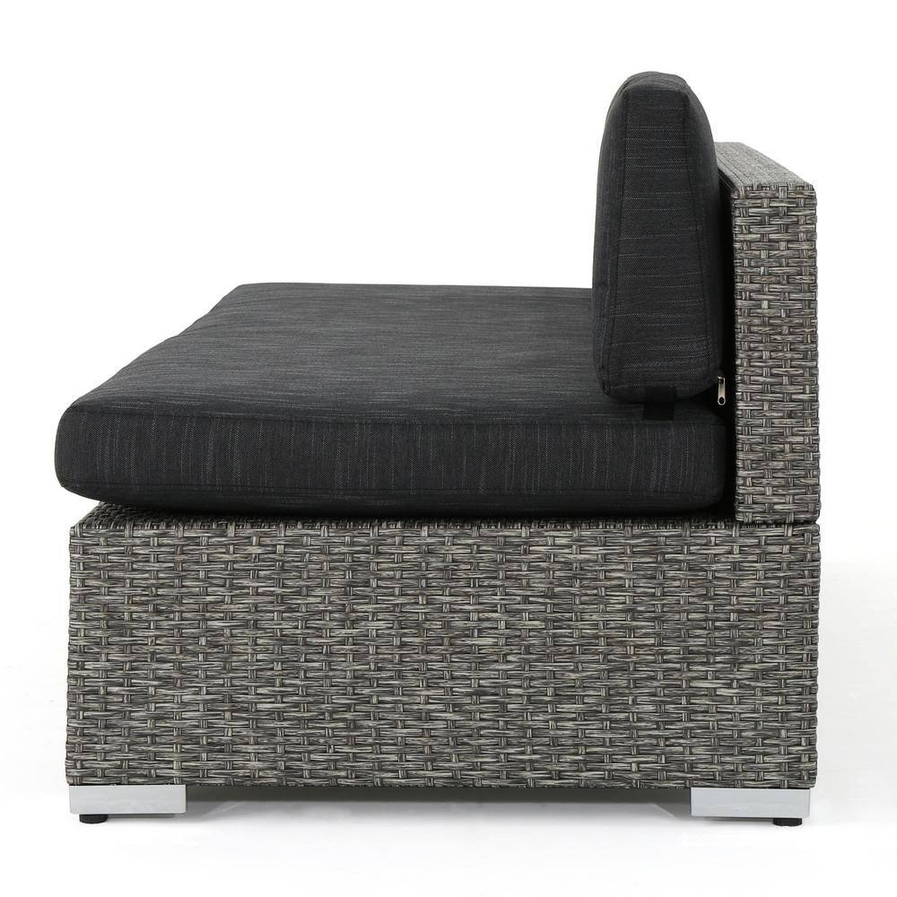 Esther Outdoor Black Wicker 3-Seater Sofa with Cushions