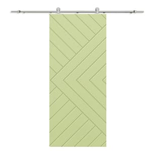 Chevron Arrow 30 in. x 80 in. Fully Assembled Sage Green Stained MDF Modern Sliding Barn Door with Hardware Kit