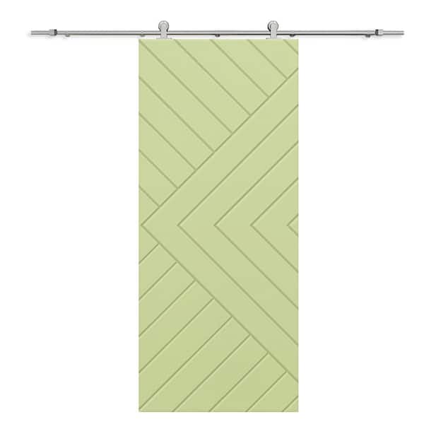 CALHOME Chevron Arrow 30 in. x 80 in. Fully Assembled Sage Green Stained MDF Modern Sliding Barn Door with Hardware Kit