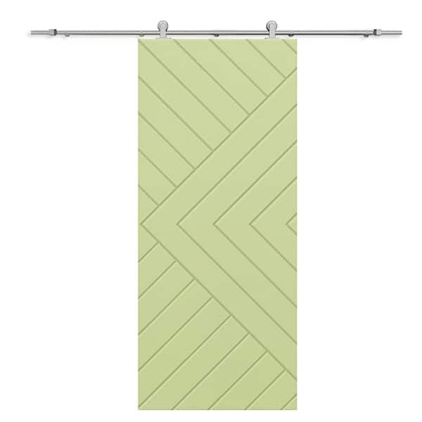 CALHOME Chevron Arrow 34 in. x 96 in. Fully Assembled Sage Green Painted MDF Modern Sliding Barn Door with Hardware Kit