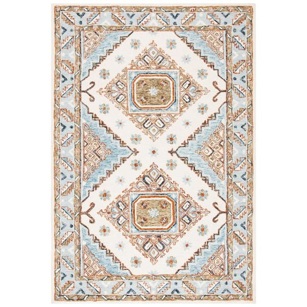 SAFAVIEH Capri Ivory/Rust Doormat 3 ft. x 5 ft. Border Diamond Medallion Area Rug