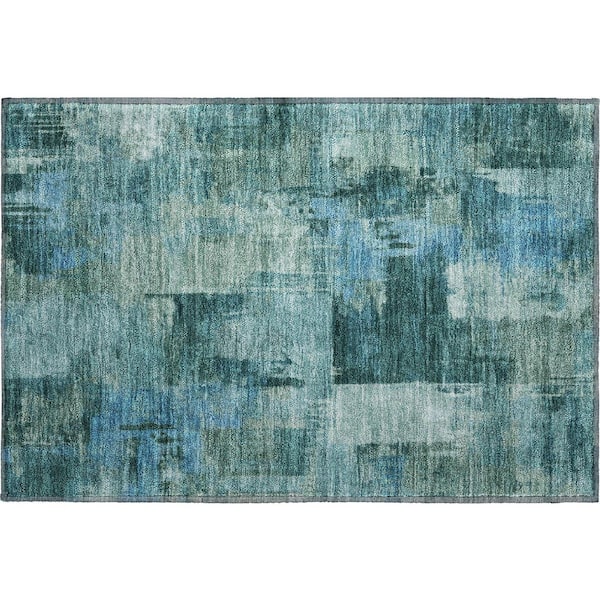 Mayfield Premium Machine Washable Abstract AMF2069 Teal 2 ft. x 3 ft. Accent Rug