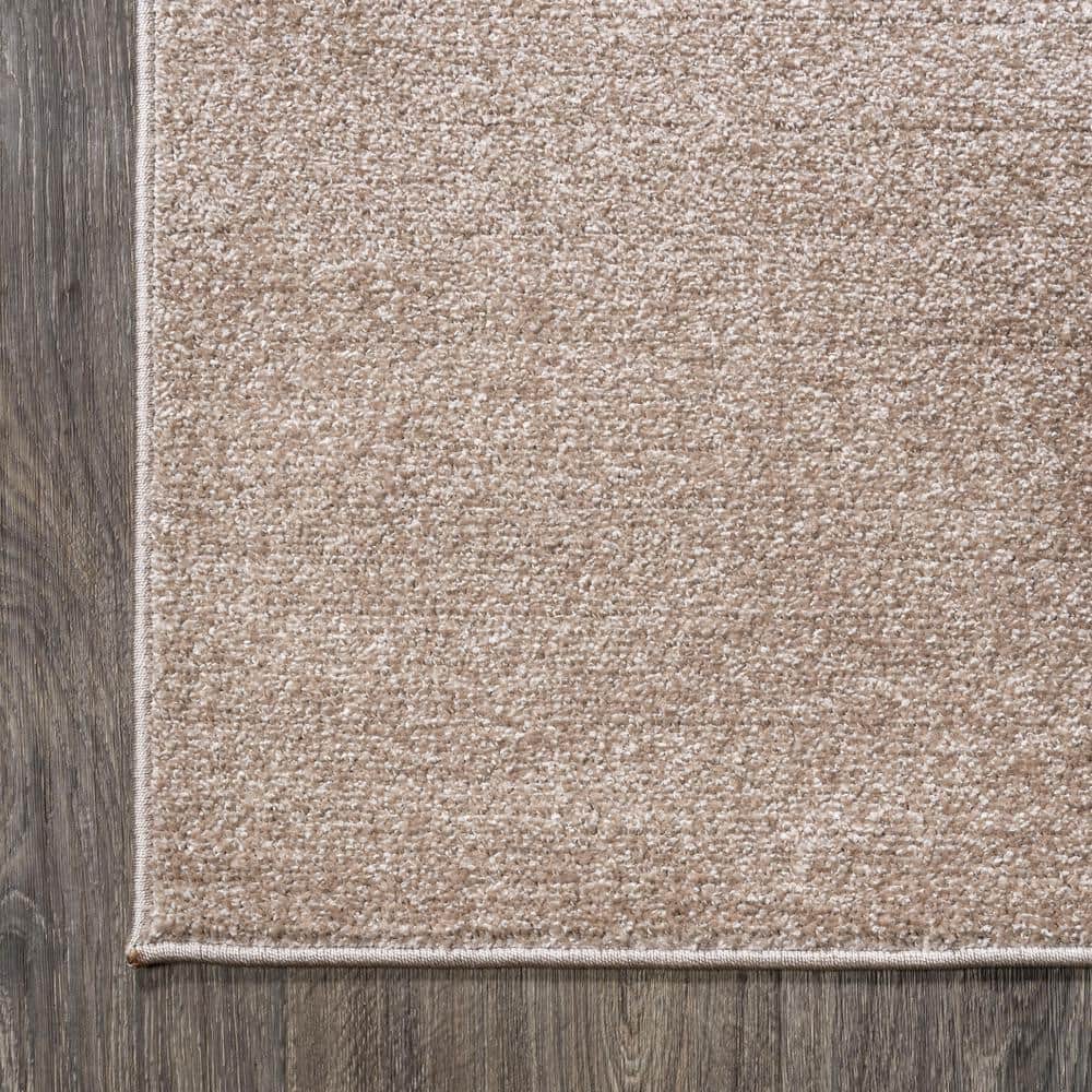 Beige Solid Low-Pile Synthetic Indoor Area Rug