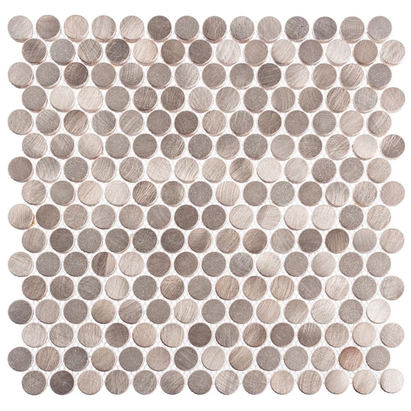 ANDOVA Orb Tanne Silver/Gold/Gray 4.5 in. x 8.25 in. Penny Round Smooth Metal Mosaic Wall Tile Sample