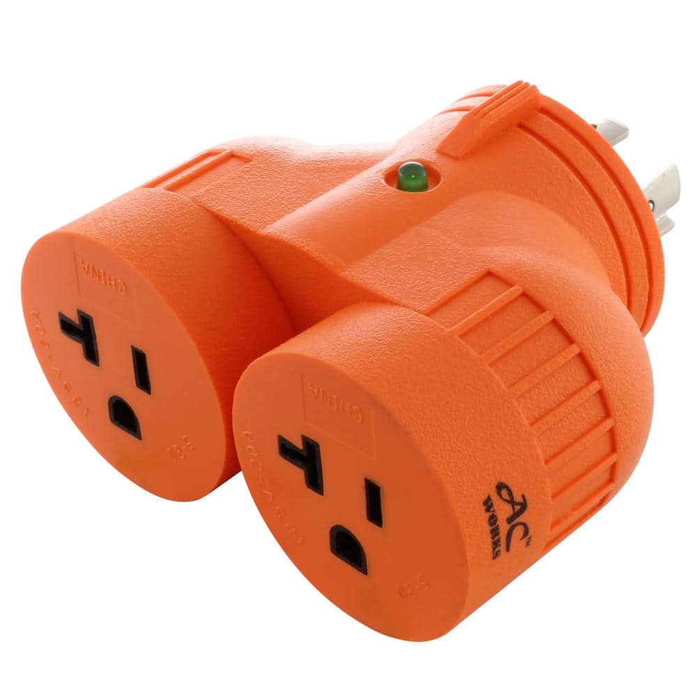 AC WORKS Generator V-Duo Outlet Adapter L14-20P 20 Amp 4-Prong Plug to Two 15 Amp/20 Amp Household Outlets