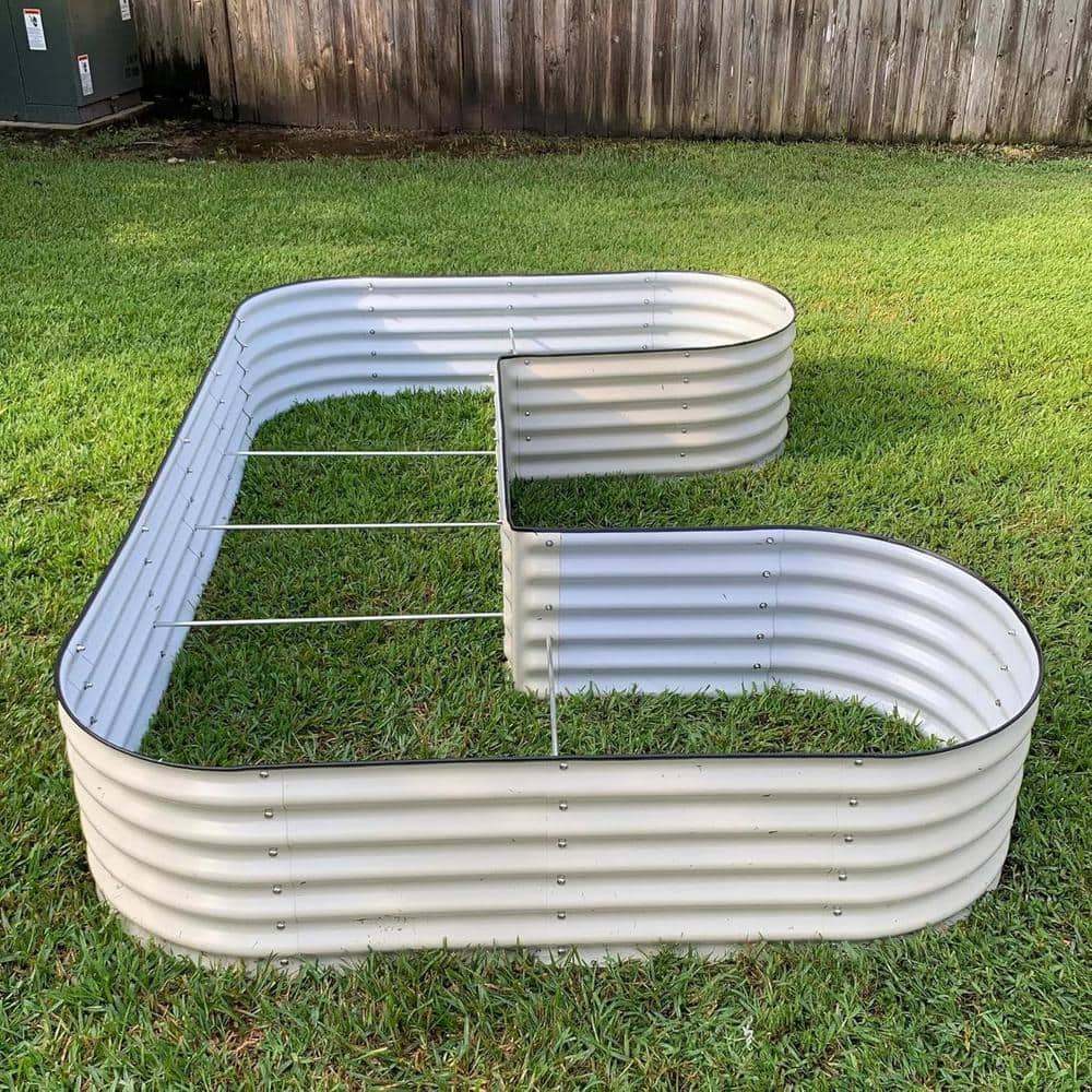 Pearl White 17" Tall U-Shaped Metal Outdoor Raised Garden Bed