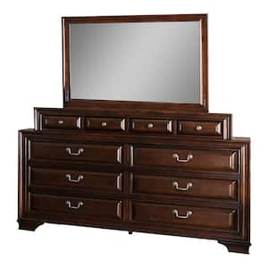 Liam Brown Cherry 10-Drawer 66.75 in. W. Dresser with Mirror