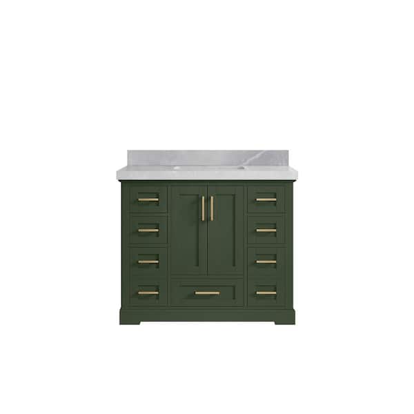 Willow Collections Boston 42 in. W x 22 in. D x 36 in. H Single Sink Bath Vanity in Pewter Green with 2 in. Pearl Gray Qt. Top