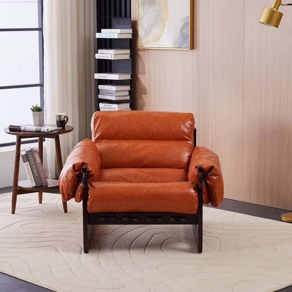 Retro Orange Oil Waxed Leather Accent Arm Chair Vintage Recliner