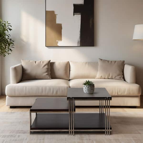 42 in. Brown Rectangle Mango Wood Three Tier Coffee Table