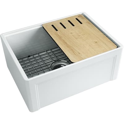 Derby Fireclay 24 in. Single Bowl Farmhouse Kitchen Sink with workstation