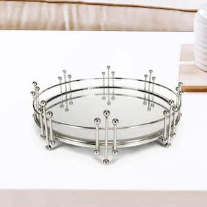 Radiant 12 in. Silver Round Metal Mirror Decorative Tray