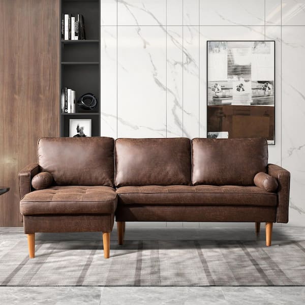 droogte elektrode neerhalen Allwex Magic 83 in.W Square Arm 2 Piece Suede Fabric L Shape Modern Left  Facing Sectional Sofa Coach in Dark Brown with Pillows GF300 - The Home  Depot