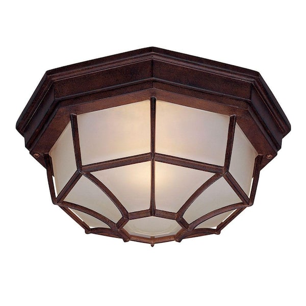 Acclaim Lighting Flushmount Collection 2-Light Burled Walnut Outdoor Ceiling-Mount Light Fixture