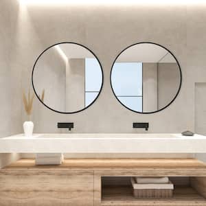 24 in. W x 24 in. H Black Vanity Round Wall Mirror Aluminum Alloy Frame Bathroom Mirror