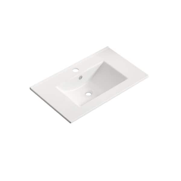 24 in. x 18 in.  White Ceramic Rectangular Bathroom Vessel Sink, Bathroom Single Vanity Top without Overflow(Sink Only)