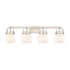 Pilaster II Sphere 36.5 in. 4-Light Satin Nickel Vanity Light with Glass Shade