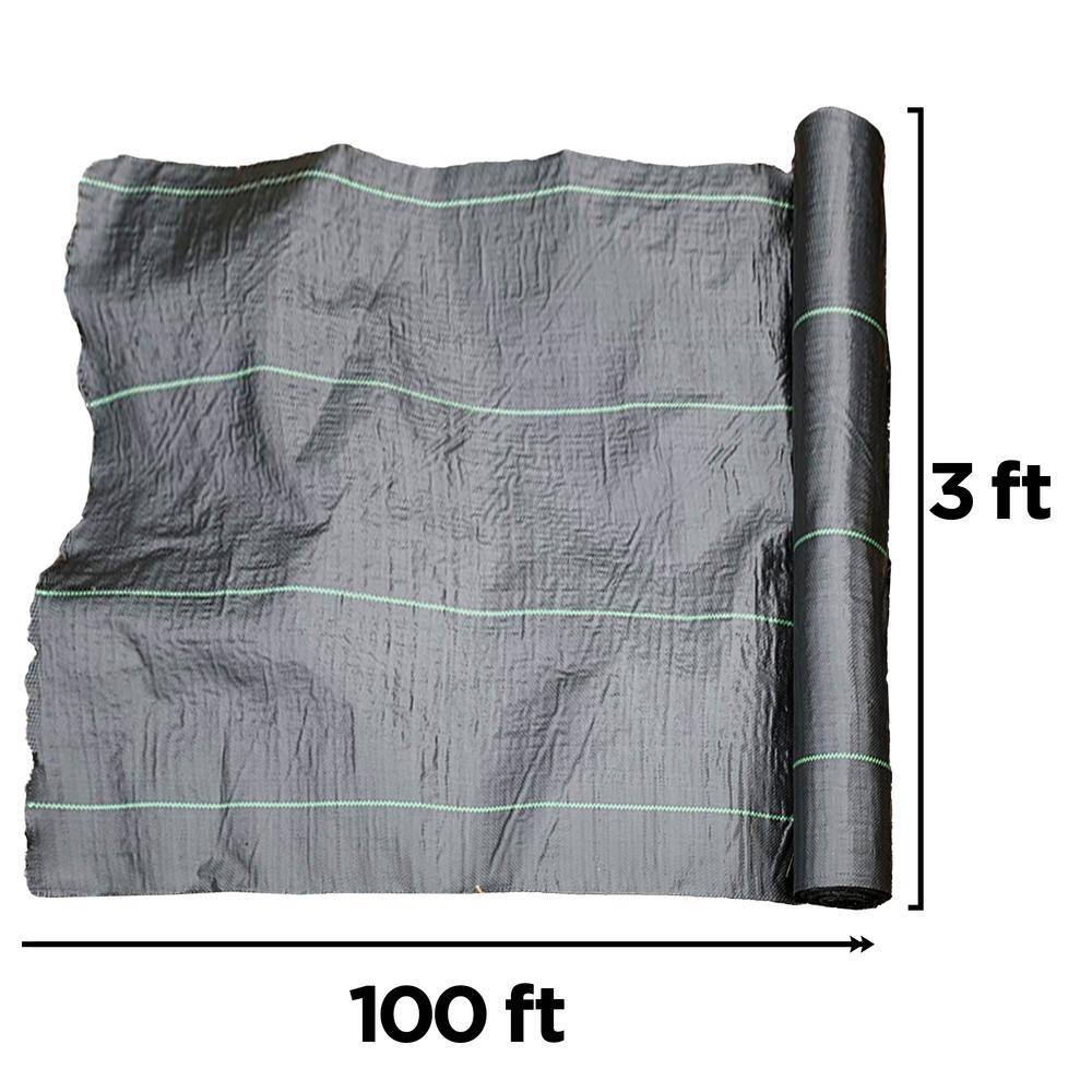 Heavy-Duty Black and Green Woven Weed Barrier Fabric, 3 x 100 ft