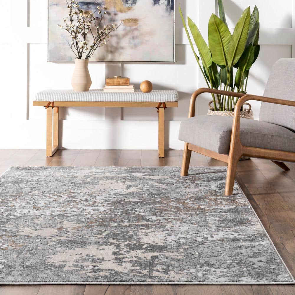 Gray Abstract Recycled Synthetic 5x8 Area Rug