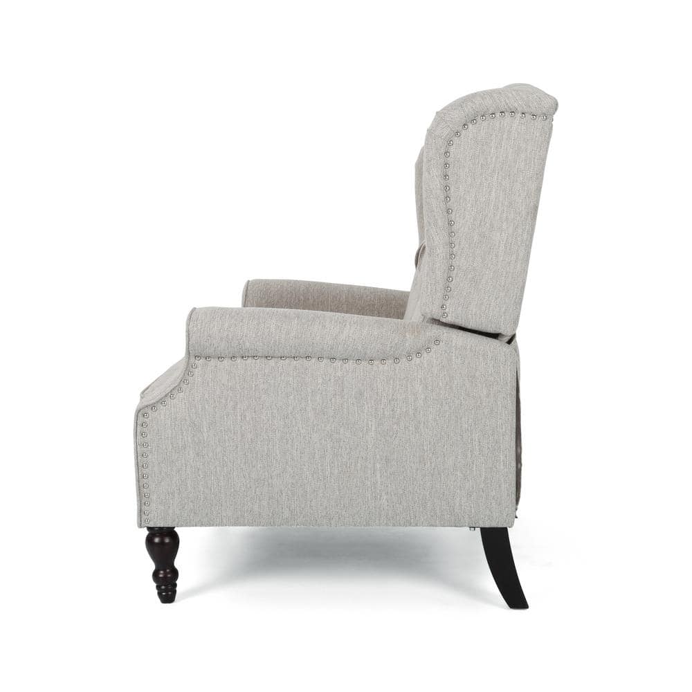 Light Gray Tufted Fabric Push Back Recliner with Wood Legs