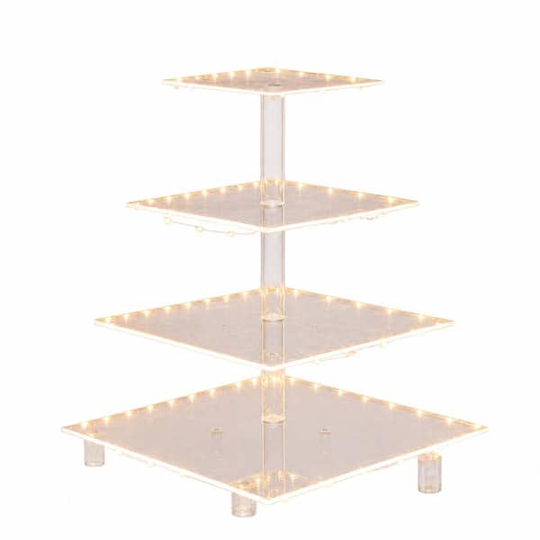 4-Tier Clear Acrylic Cupcake Tower Stand for 50 Cupcakes with Decorative Light String Holes